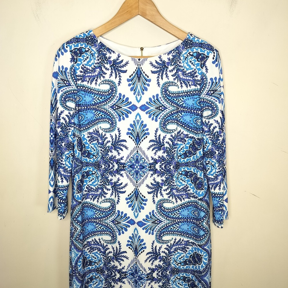 Chico's Blue‎ Floral Dress Stretch Jersey Back Zip - Picture 2 of 9